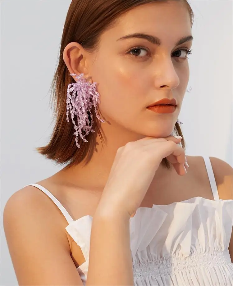Artificial Crystal Earrings Long Tassel Eardrop 2024 Vacation Style Elegant Earrings Birthday Gift Wedding Decoration