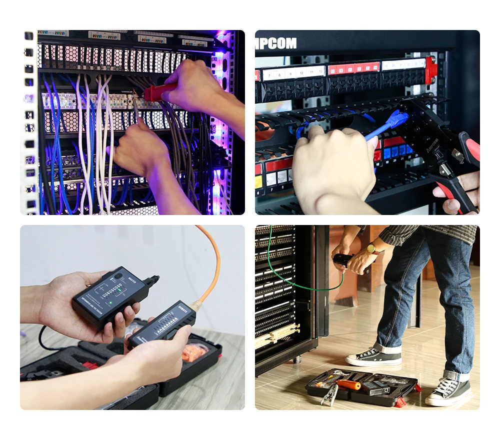 ampcom crimper lan tester conjunto de ferramentas ethernet cabo stripper soco para baixo ferramenta rj conectores em conjunto de reparo de cabeamento