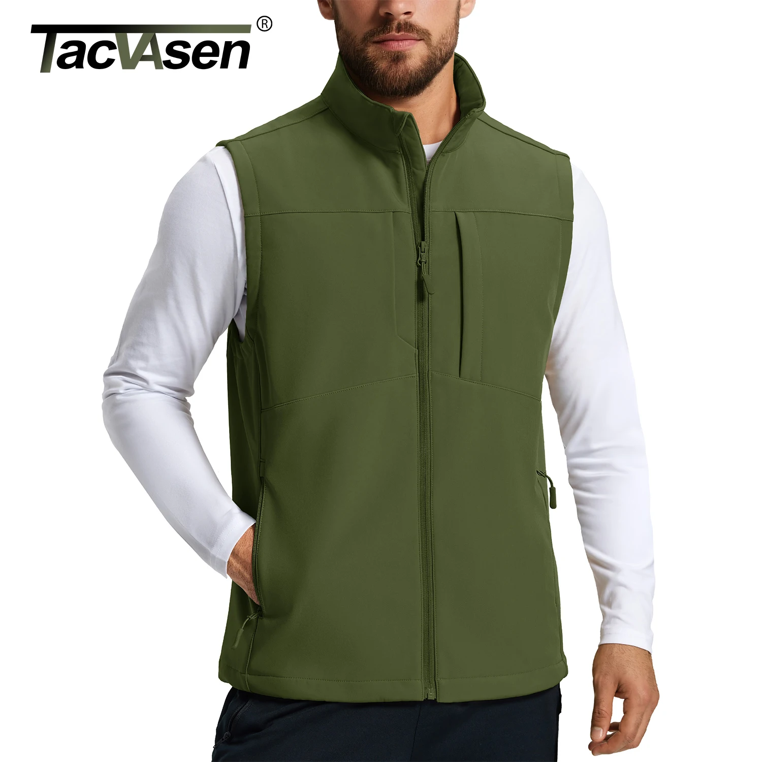 TACVASEN Men's Running Vest Outerwear Lightweight Windproof Fleece Lined Softshell Sleeveless Jacket for Casual Golf Work Hiking
