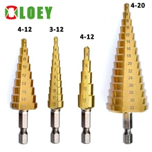 

3-12 4-12 4-20 4-32mm HSS Straight Groove Step Drill Bit Titanium Coated Wood Metal Hole Cutter Core Cone Drilling Tools Set