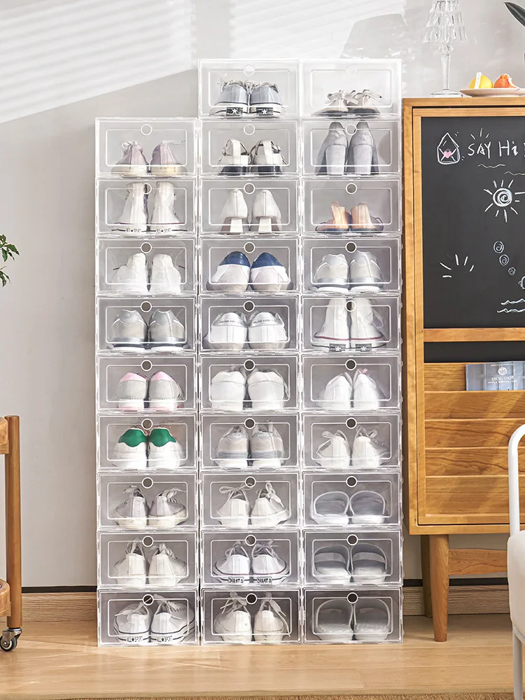 US 12-24 pcs Shoes Box Set Foldable Plastic Clear Home Organizer Shoe Rack Stack Display Wardrobe Storage box