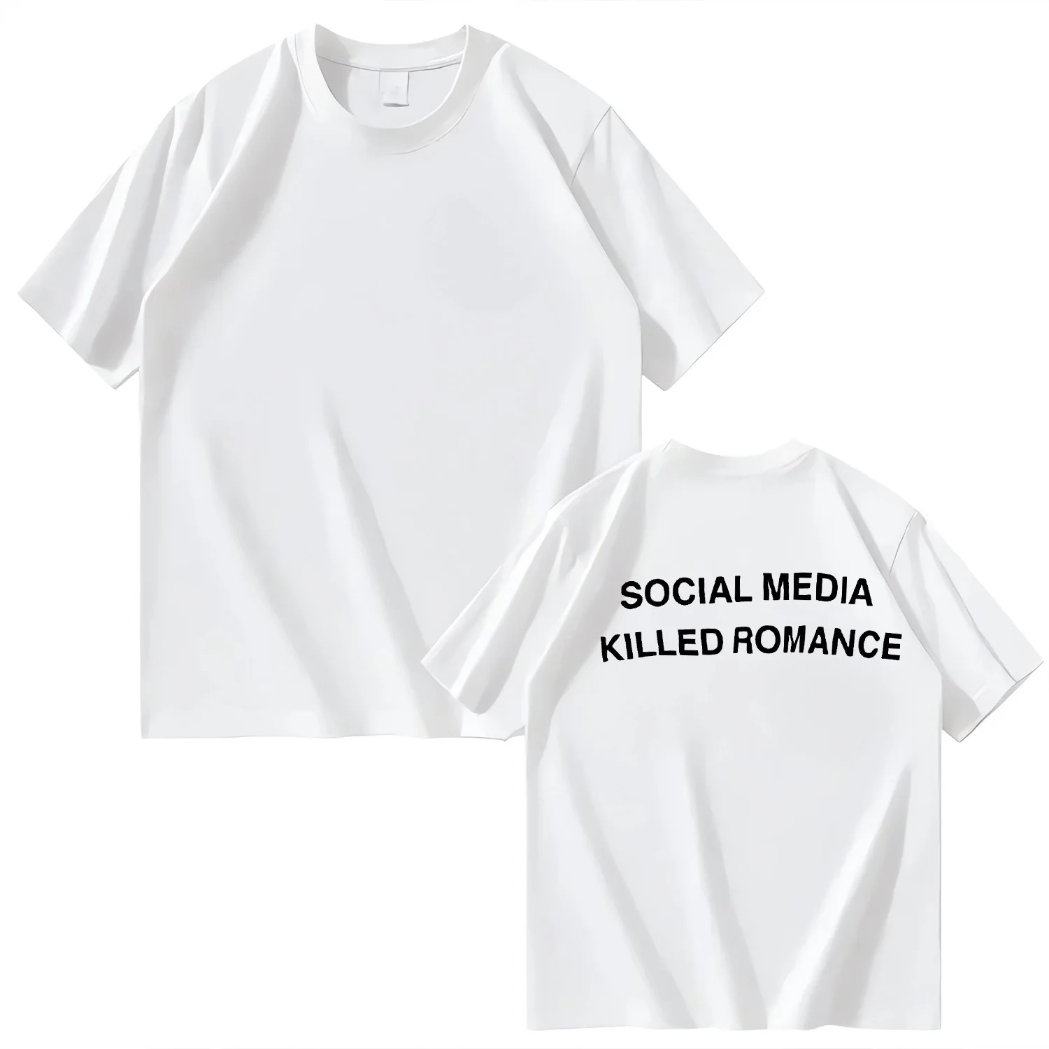 SOCIAL MEDIA KILLED ROMANCE T-shirt Fun Custom Couple Short Sleeve 100% Cotton Crew Neck Top for Men and Women  gothic 4