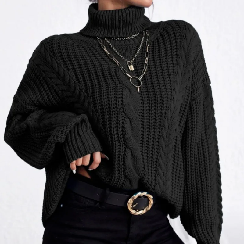 

Knitted Turtleneck Twist Sweater Women Loose Long Sleeve Basic Knit Jumper Female 2023 Autumn Streetwear Oversized Pullovers Top