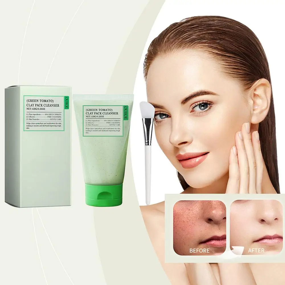 Green Tomato Clay Mask,Fully Green Tomato Clay Mask Cleanser, Green Tea Exfoliating Gel Cleanser Nourishing Cleanser Facial Care 5