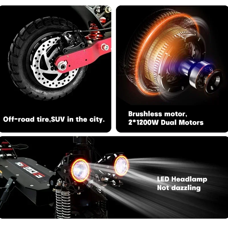 X6 2400W Dual Motor Electric Scooter2400W52V21ah Max Speed 70m/h Dual Spring Suspension 10 inch Off-road Tyres Foldable Escooter
