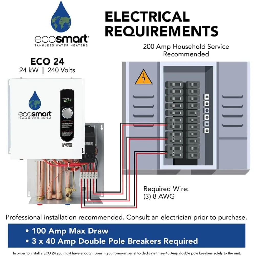 24 24 KW at 240-Volt Electric Tankless Water Heater with Patented Self Modulating Technology, 17 x 17 x 3.5
