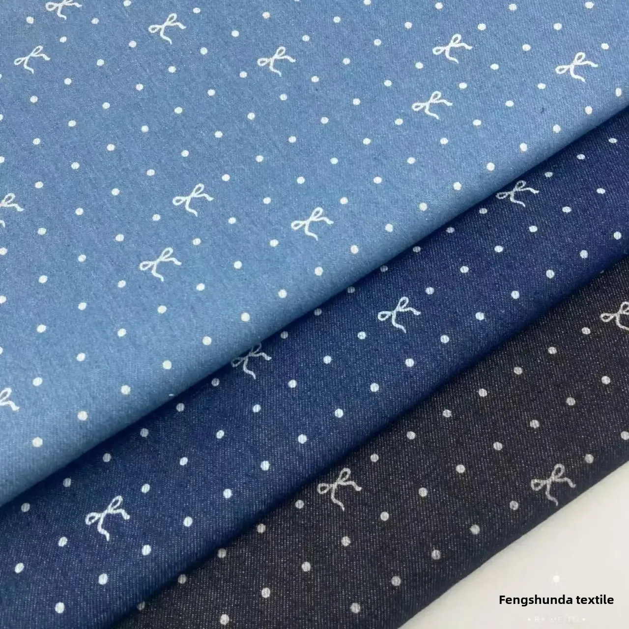 Floral Embroidery Polka Dot Butterfly Knot Denim Washed Fabric Clothing Outerwear Pants Skirt Material for Children And Adults