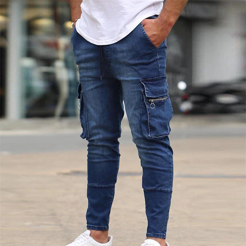 raspador artillería petróleo Pantalones vaqueros elásticos para hombre, Jeans ajustados, informales, a  la moda, con múltiples bolsillos, para diario, trabajo callejero, Hip Hop,  novedad de 2023| | - AliExpress