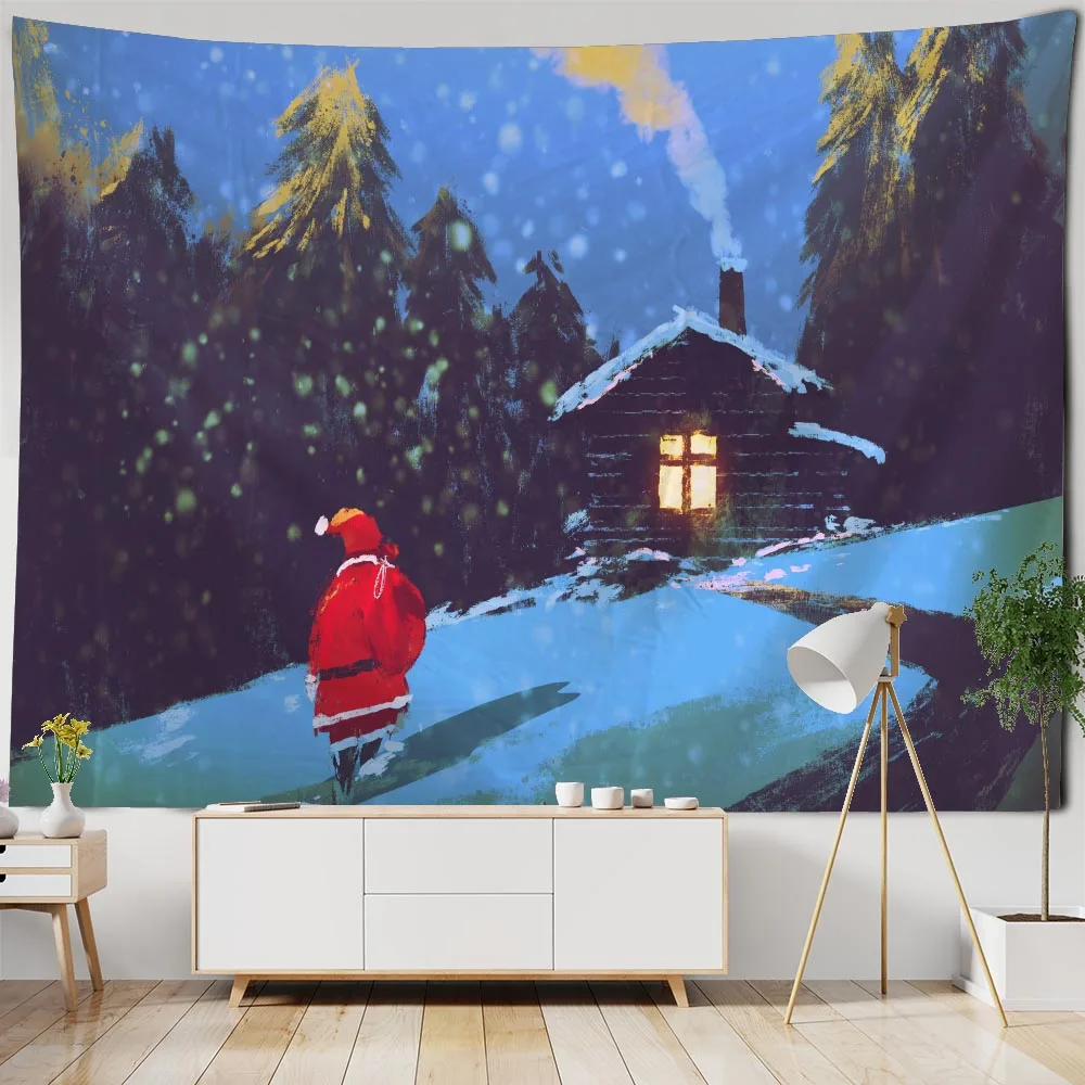 Christmas tapestry, holiday decoration, Christmas tree, Santa Claus, home art decoration, room decoration, hanging on the wall