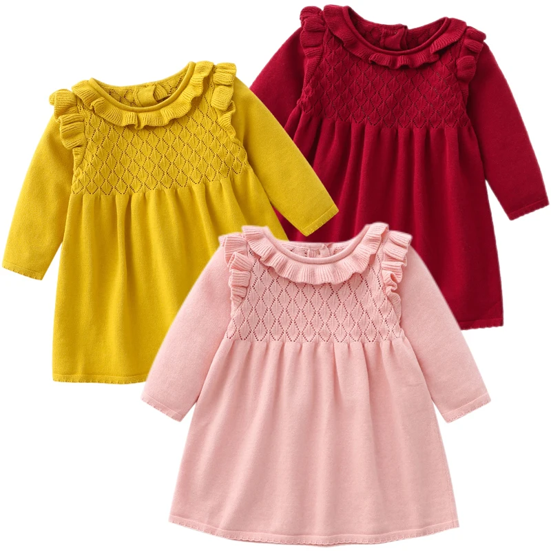AutumnBabyGirlKnittedDressLoosePaildBabyGirlsDressSweater
