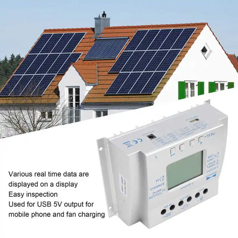 태양광 충전 컨트롤러, L60A, 12V/24V, 태양광 조절기, 디지털 디스플레이 포함, 휴대폰 및 팬 충전용 ...