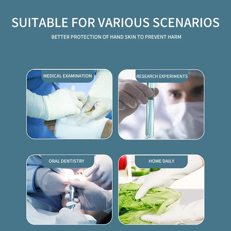 1-100pcs Rubber Gloves Individually Wrap White Aseptic Lab Surgery Nursing Gloves Multipurpose Waterproof Anti-static 5