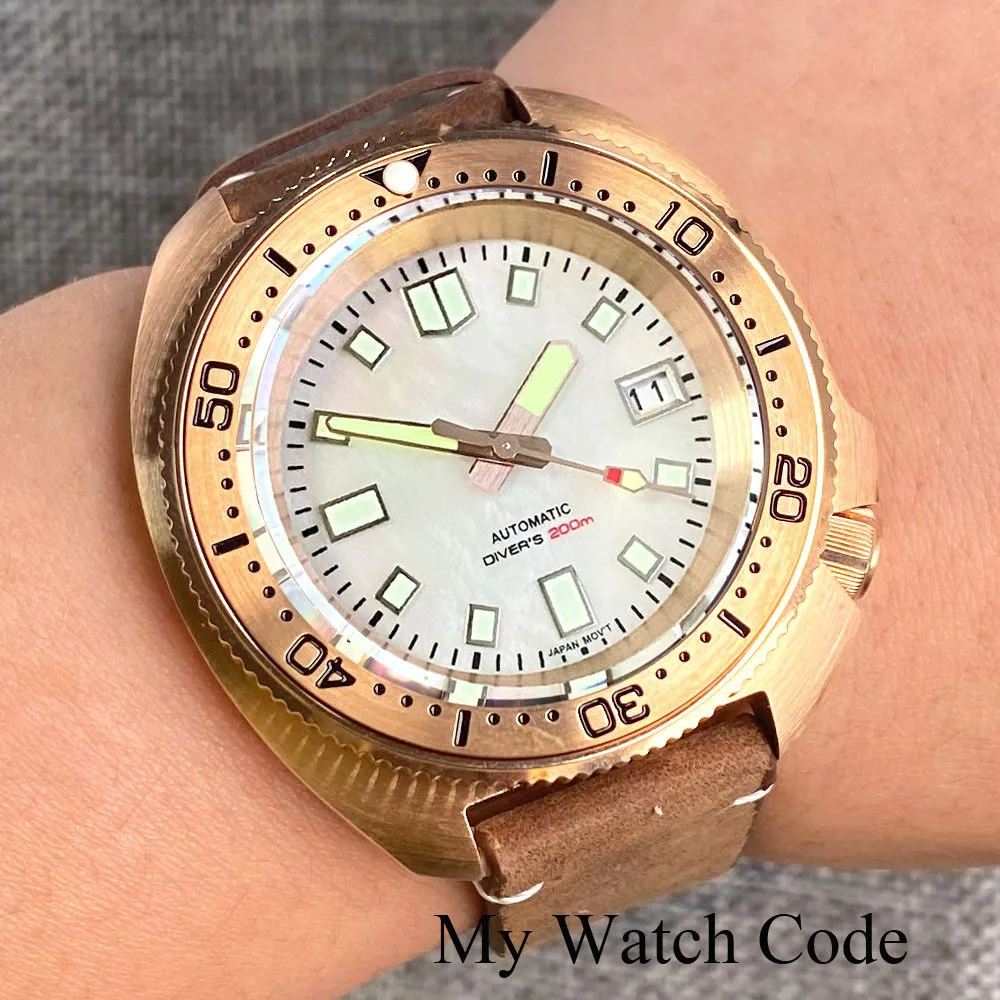 Real Bronze Turtle Dive Mechanical Watch NH35 Movement Sunburst Green Dial Waterproof Wristwatch Reloj Hombre Green Lume 6