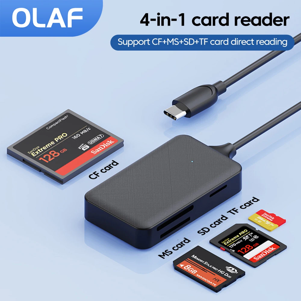 Memory Card Reading 4 in 1 USB/Type C Card Reader SD/TF/CF/MS Smart Memory Card Reader High ...