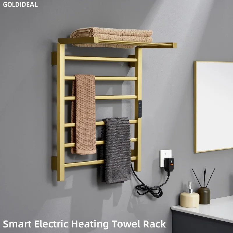 Luxury Gold ไฟฟ้าผ้าเช็ดตัว Rack 304 สแตนเลสสตีลสมาร์ทสัมผัสความร้อนห้องน้ําผ้าเช็ดตัวราวอุ่น 220V ในครัวเรือน 1