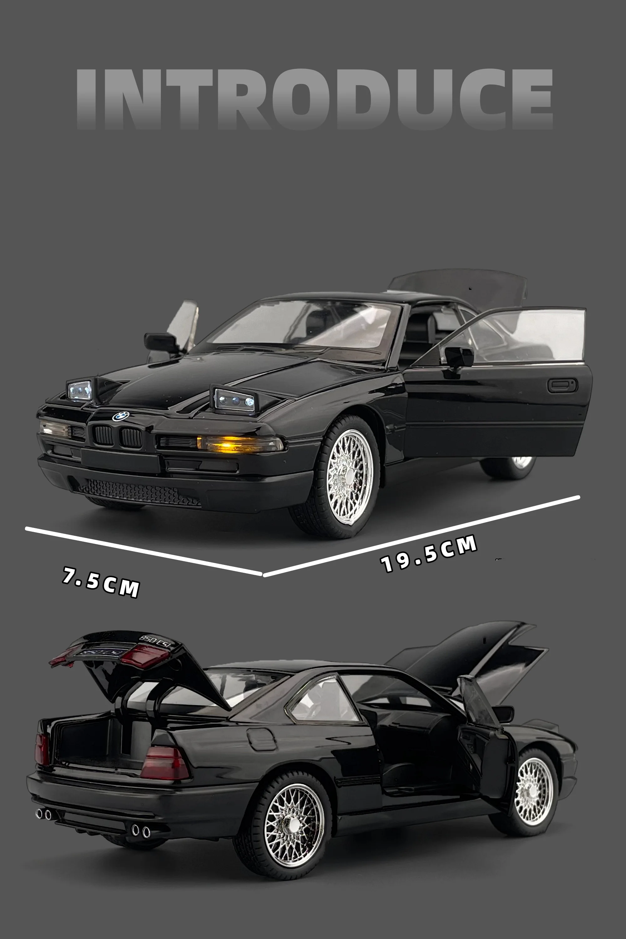 1:24 850 CSI E31 Alloy Diecast Car Model Simulation with Sound