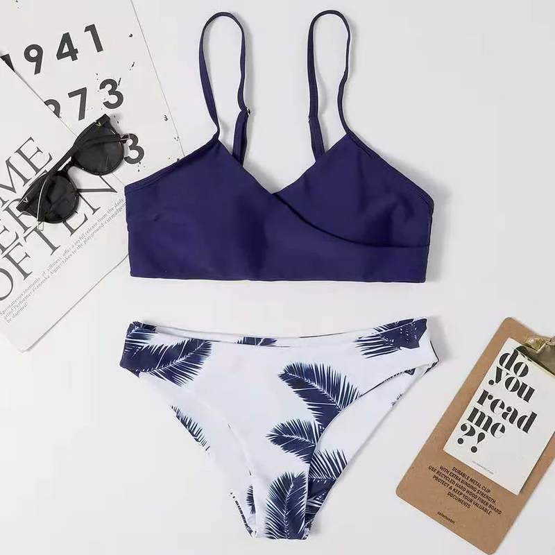 Leaf Printed Bikini Set Women Low Waist Swimwear Push Up Bikini Summer Party Holiday Bathing Suit 2024 Two Piece Set Swimsuit
