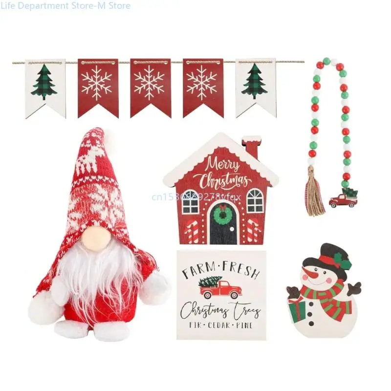 

Dwarf Layered Tray Decors Set with Beads String Decorative Farmhouse Ornament