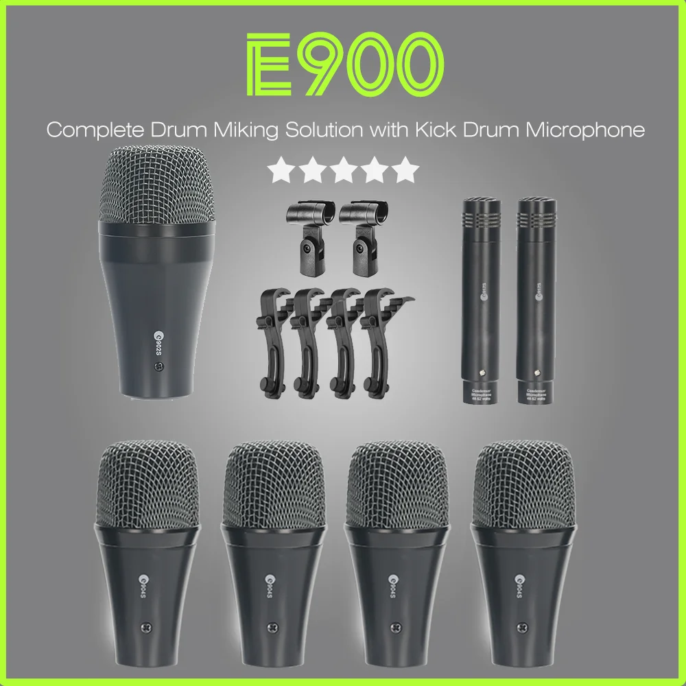 E900 Drum Microphone Set Professional Dynamic Mic Better Capture Sound