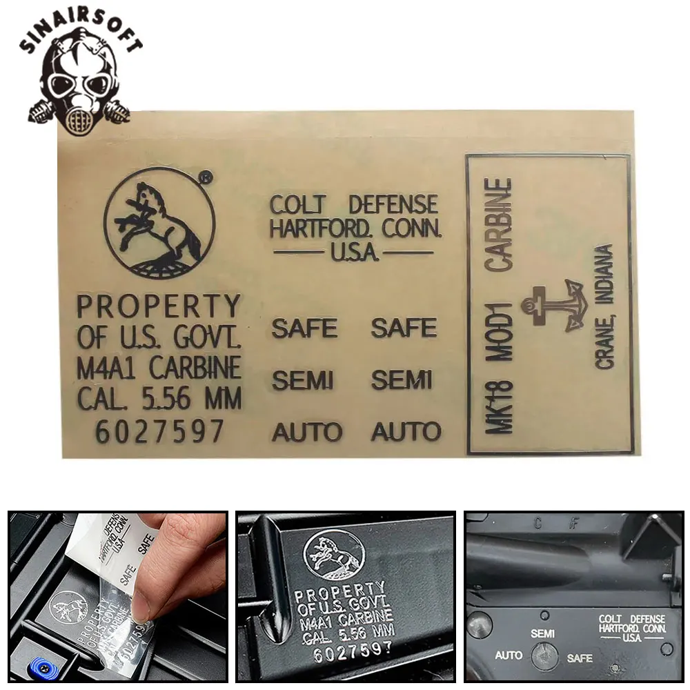 SINAIRSOFT 2Pcs/Set New Tactical DIY Metal Sticker For CS Toy Gun Airsoft jinming Carbine M4A1 MK18 Hunting Accessories