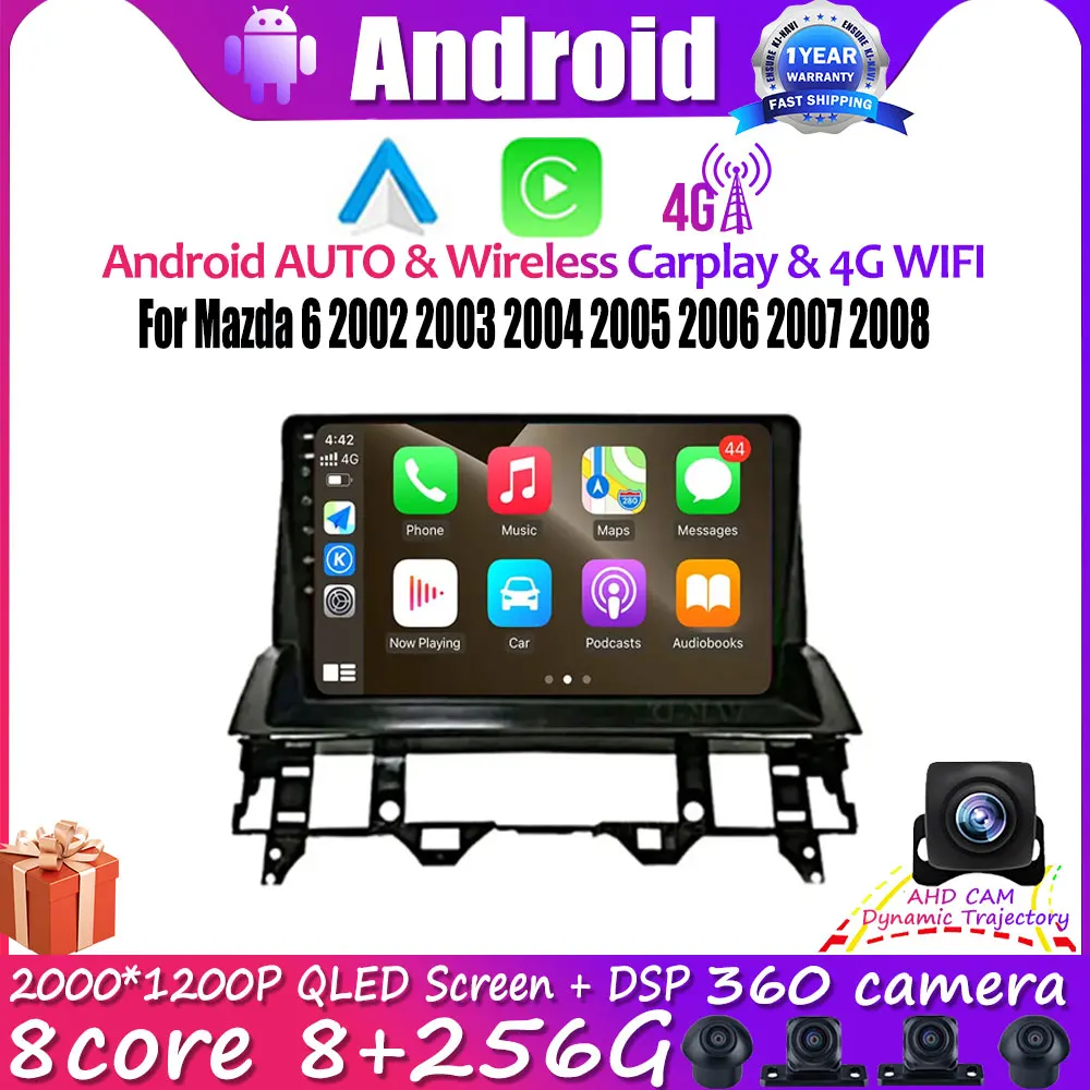 

Android 14 Car Stereo Multimedia For Mazda 6 2002 2003 2004 2005 2006 2007 2008 DSP WIFI Autoradio Radio Carplay No 2 Din DVD