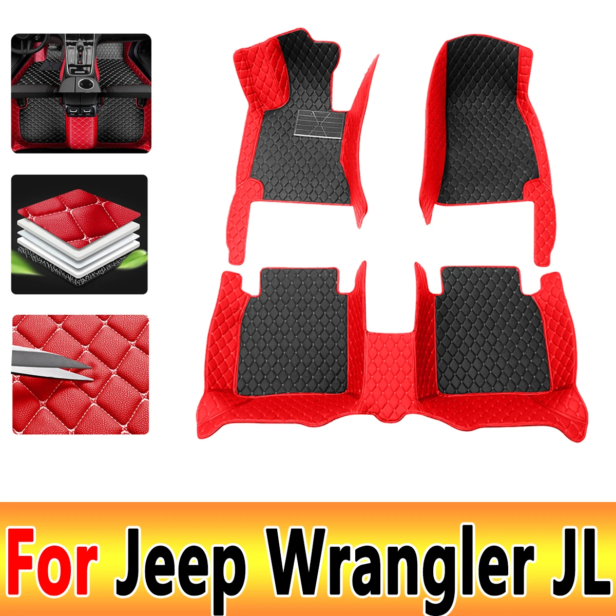 

For Jeep Wrangler JL 4 door 2021 2020 2019 2018 Car Floor Mats Styling Decoration Protect Accessories Rugs Waterproof Covers