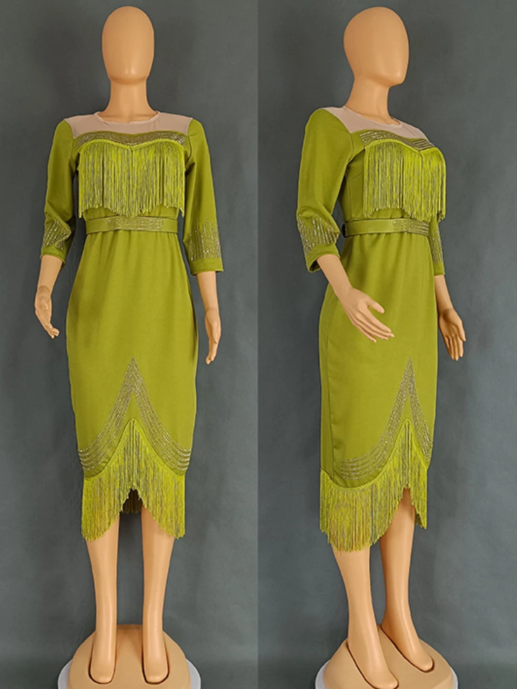 فستان متوسط الطول مرقع شبكي من الكريستال للنساء ،...