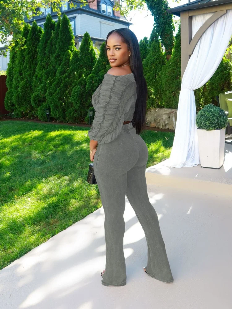 Wmstar Women Two Piece Sets Wholesale Pants Sets Crop Top and Slim Slightly Flared Trousers Matching Suit Drop Shopping 2025