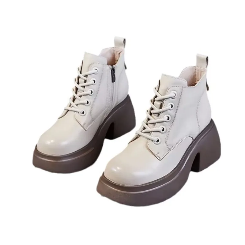 PU Leather ankle boots for women 2023 autumn/winter new shoes thick sole low top women platform shoes soft sole women's boots