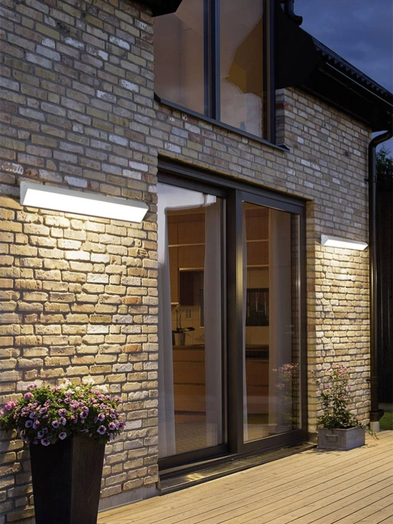 Motion Sensor LED Outdoor Wall Lamp IP65 Waterproof Long Strip Corner Garden Sconce Front Door Porch Home Exterior Wall Lighting