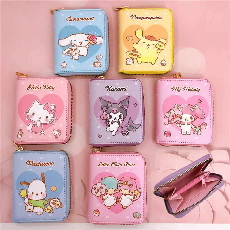 

2023 Sanrio кошелек Kawaii Mymelody Kuromi Cinnamorroll корейский студенческий ПУ мультяшный кошелек на молнии милый женский кошелек для карт подарок