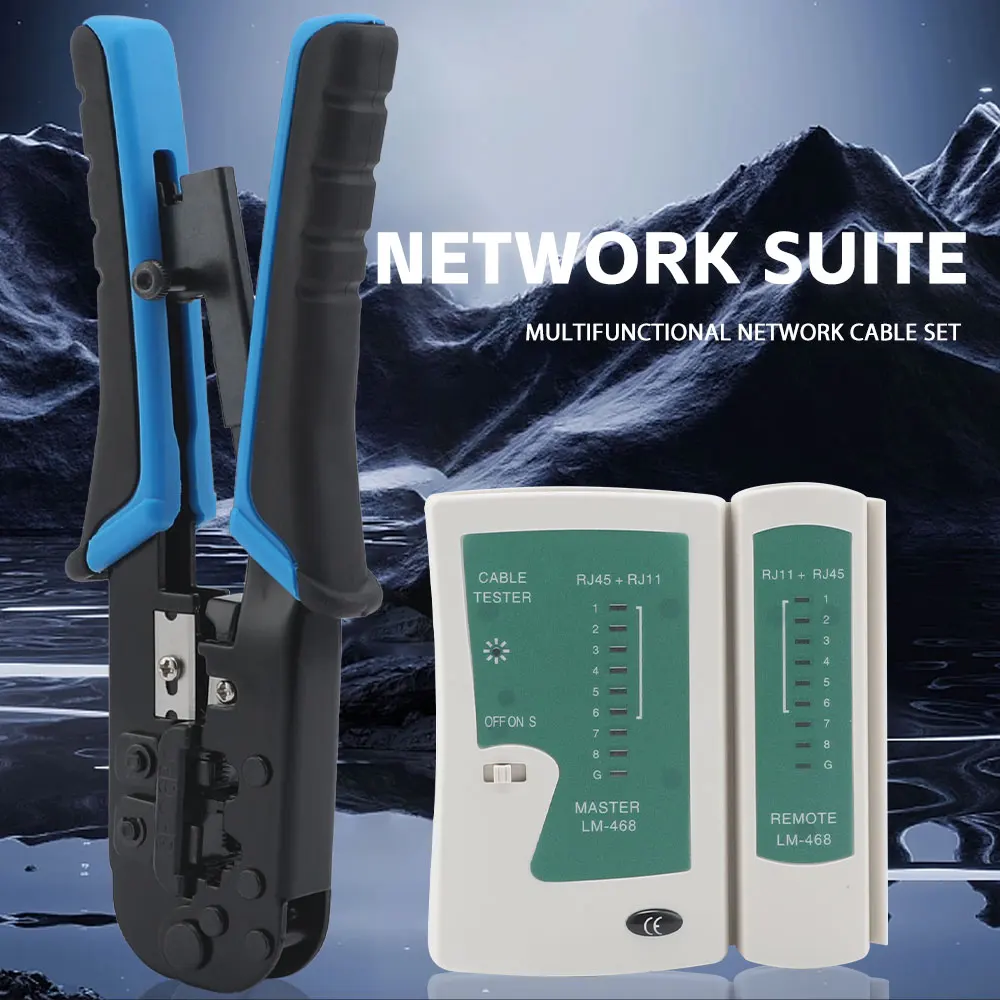 RJ45 Crimping Tool Kit Ethernet Crimp Set, RJ-11, 6P/RJ-12, 8P/RJ-45 Crimp, Cut and Strip with 20PCS CAT5 CAT5e Connectors