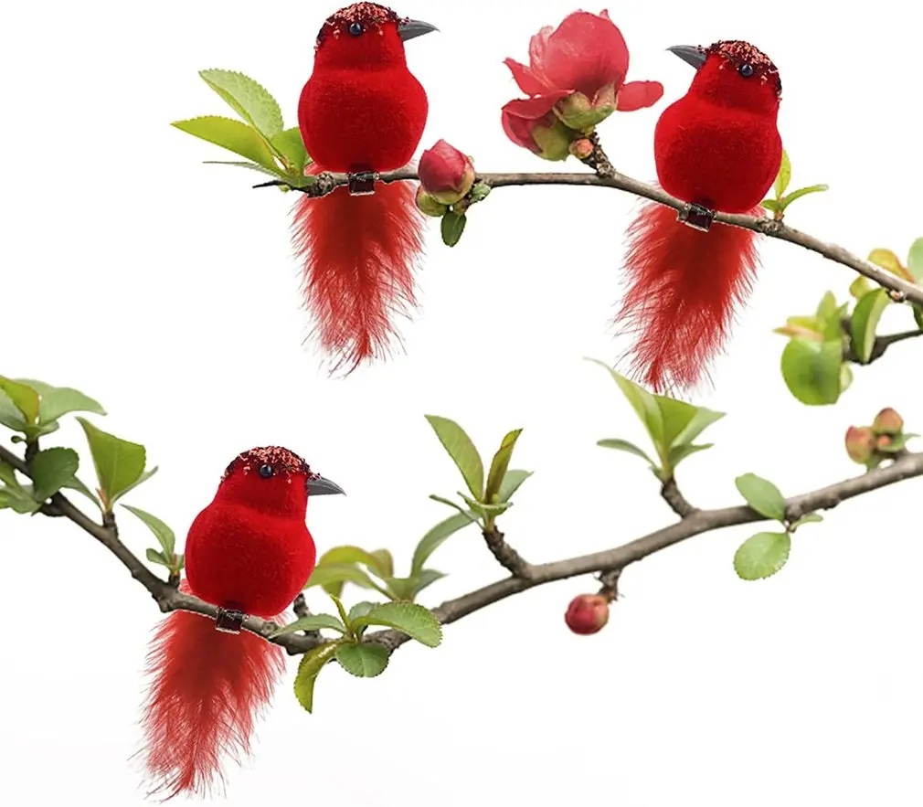 

2024New Christmas Feather Red Bird White Bird Pair Bird Simulation Bird Garden Gardening Christmas Decoration Bird Fast delivery