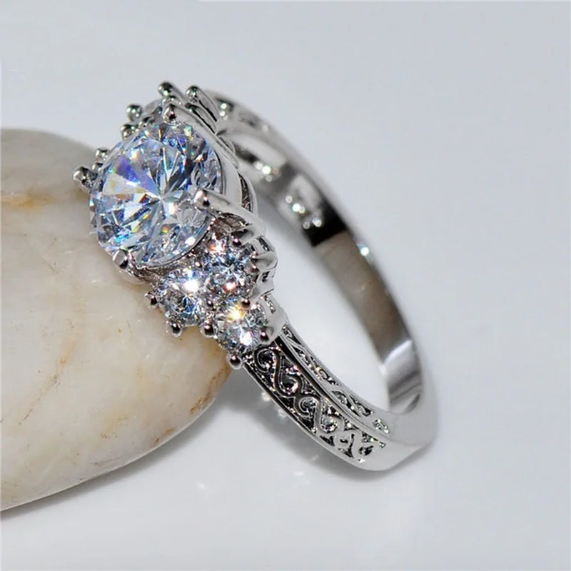 Engagement rings for women fashion silver color white zircon crystal anniversary bridal wedding jewelry