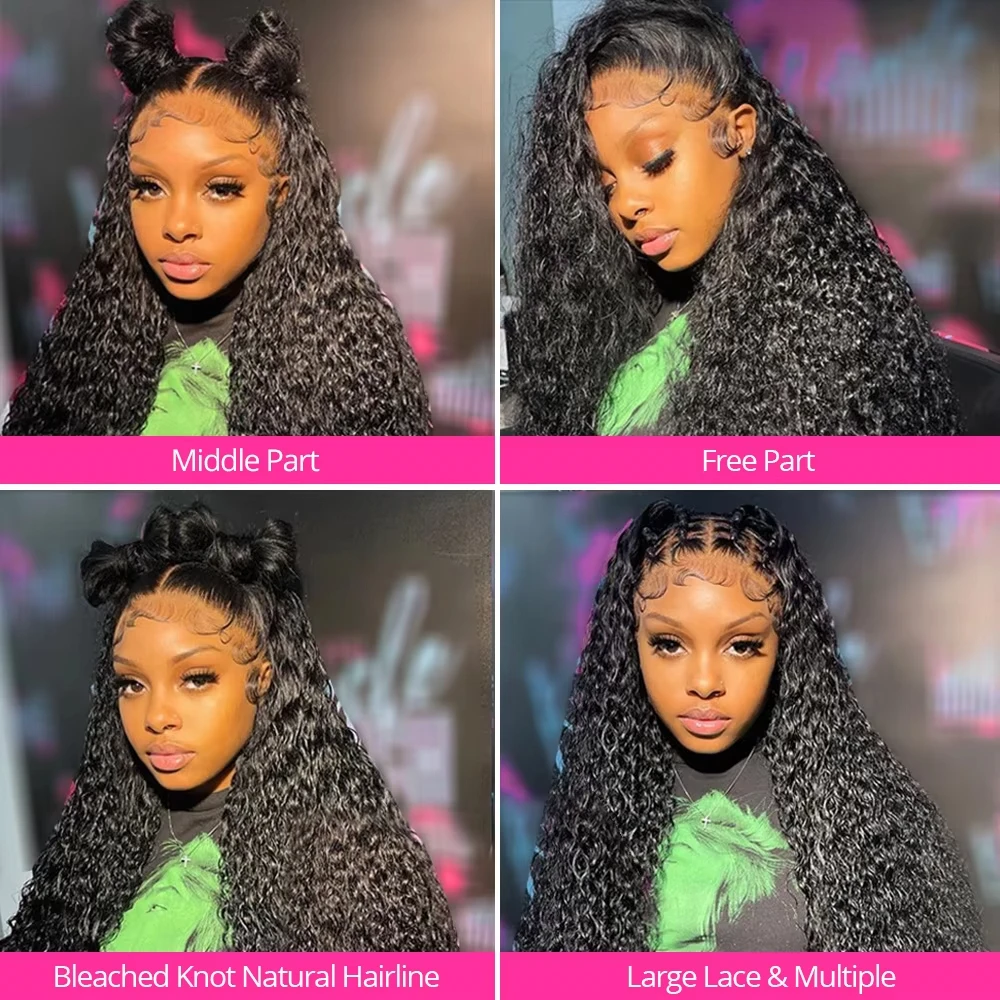 250 Density 13x6 Kinky Curly HD Lace Frontal Wigs Brazilian 30 40 Inch Water Deep Wave 13x4 Lace Front Human Hair Wig For Women 4