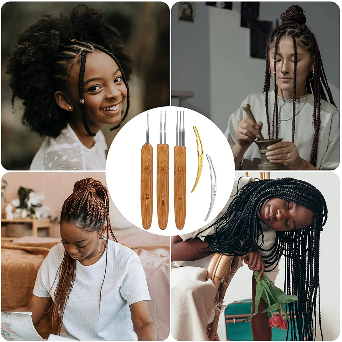 Dreadlock Crochet Hook Tool Kit Braid Hair Dreadlocks Needle Weaving Crochet DIY Braid Hair Weaving Craft Knit Styling 5Pcs crochet hooks hair extensions tool