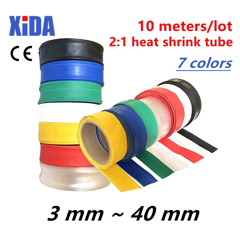

10 Meters/Lot 5 6 8 20 30 Red Blue Green Yellow White Clear Black 2:1 Heat Shrink Tube Heatshrink Tubing Sleeving Wrap Kits DIY