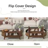 Coffee Table with Storage,Mid Century Modern Coffee Tables with 2 Flip-Top Hidden Lids,Fluted Coffee Table,Wood Center Table for 4