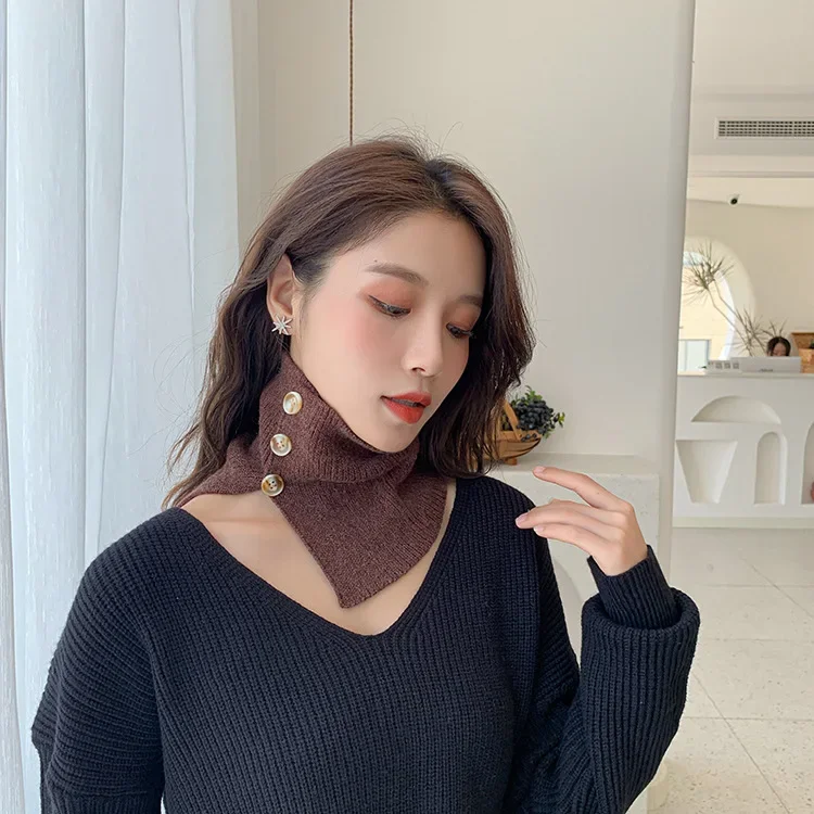 Women Winter Warm Solid Button Knit Neck Warmer Circle Outdoor Wrap Cowl Loop Snood Shawl Vacation Ski Climbing Scarf for Women