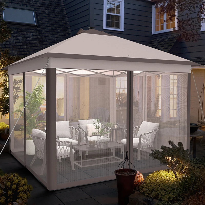

11 X 11 Feet Portable Outdoor Patio Folding Gazebo with Led Lights Outdoor Camping Garden Party Shade Awnings