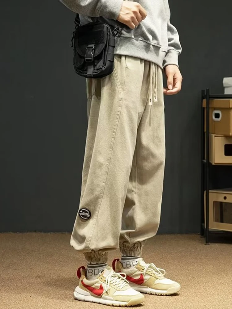 thumbnail image 1 of Pantalones cargo japoneses de otoño 2023 para hombre, pantalones deportivos informales con apliques de letras y cordón, pantalones holgados de gran tamaño Y2K para la calle, 1 of 5