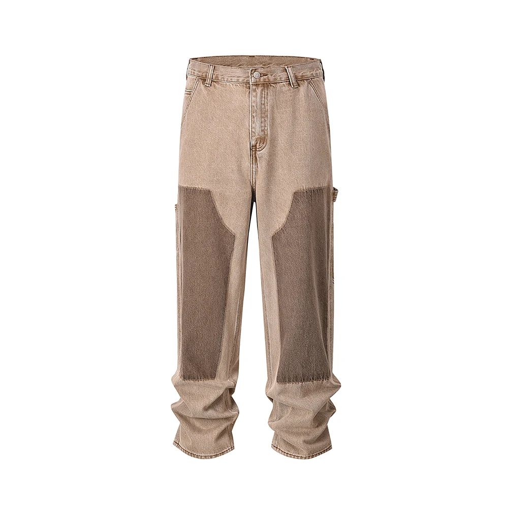 

High Street Patchwork Baggy Jeans Cargo Mens Straight Color Match Loose Denim Trousers Oversized Ropa Hombre Casual Overall