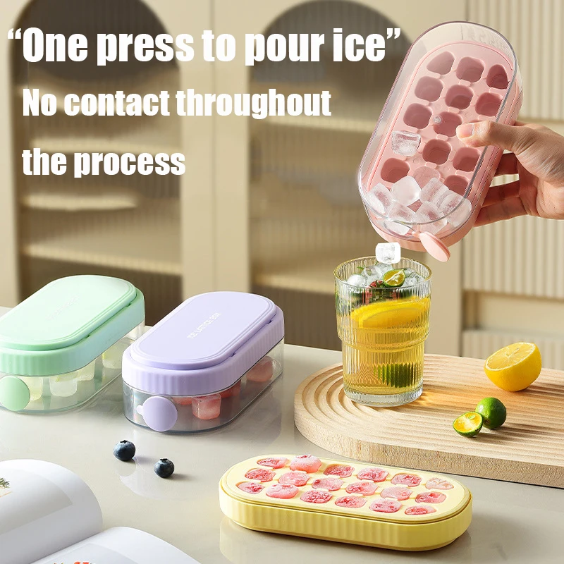 18/21Grid Portable Water Injection Ice Tray Mold Food Grade Silicone Press Type Ice Cube Tray Mold DIY Ice Maker Ice Cube Tray