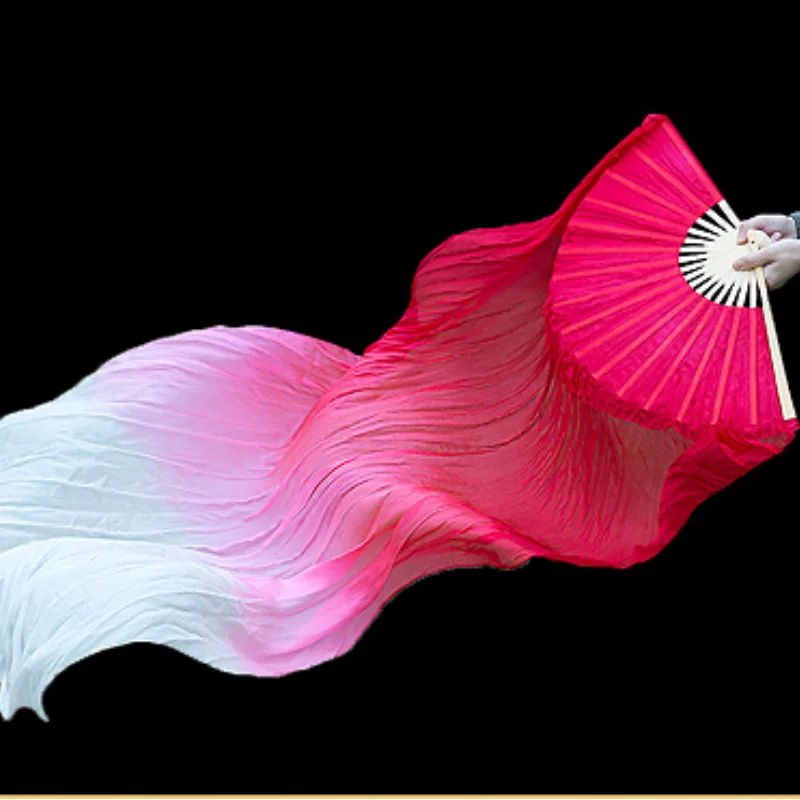 Silk Fans 1PC 150cm Length Belly Dancing Fan Gradient Color Dancer Practice Long Imitation Dance Props