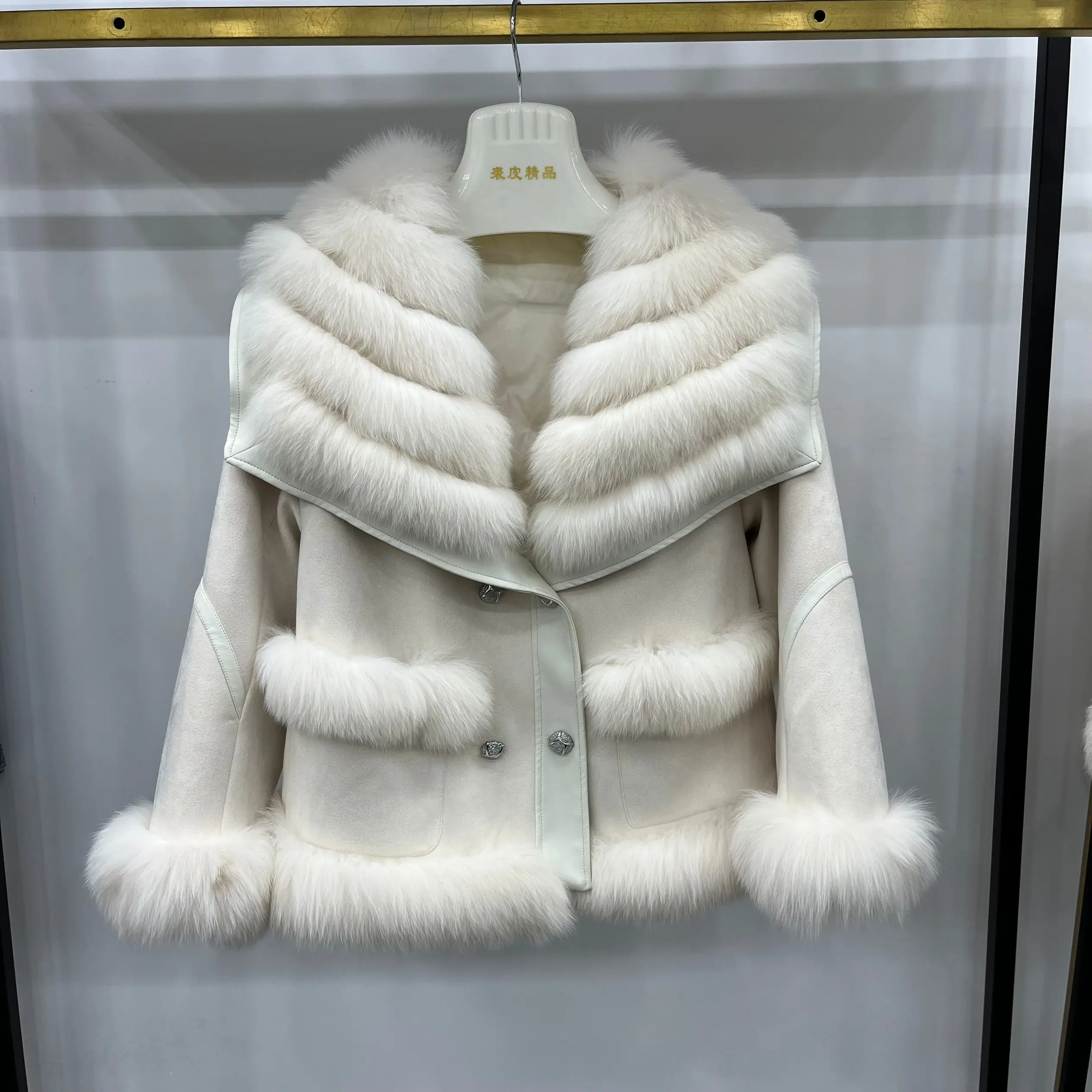 

Женское пальто на белом утином пуху, теплое толстое пальто с воротником из натурального Лисьего меха, новинка зимнего сезона 2023