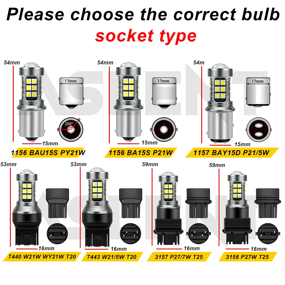 Led turn signal light 2pcs S25 1156 P21W BA15S BAU15S PY21W 1157 BAY15D P21/5W T20 7440 7443 W21W 3157 P27/7W White