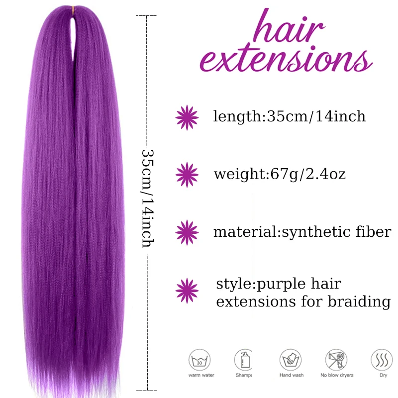 Braiding Hair Extensions Hairpiece Synthetic 14inch Pre Stretched EZ Braids For Kids Christmas&Festival Party Purple
