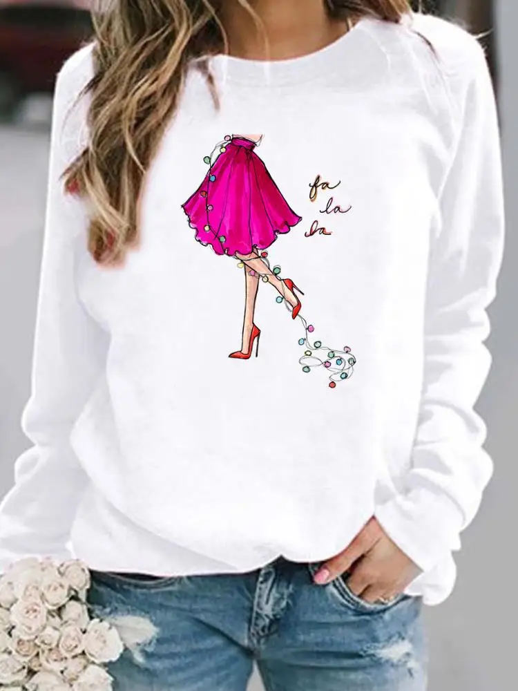 

Watercolor Trend Cute Sweet Merry Christmas Clothing New Year Women O-neck Ladies Fleece Pullovers Casual Graphic Sweatshirts