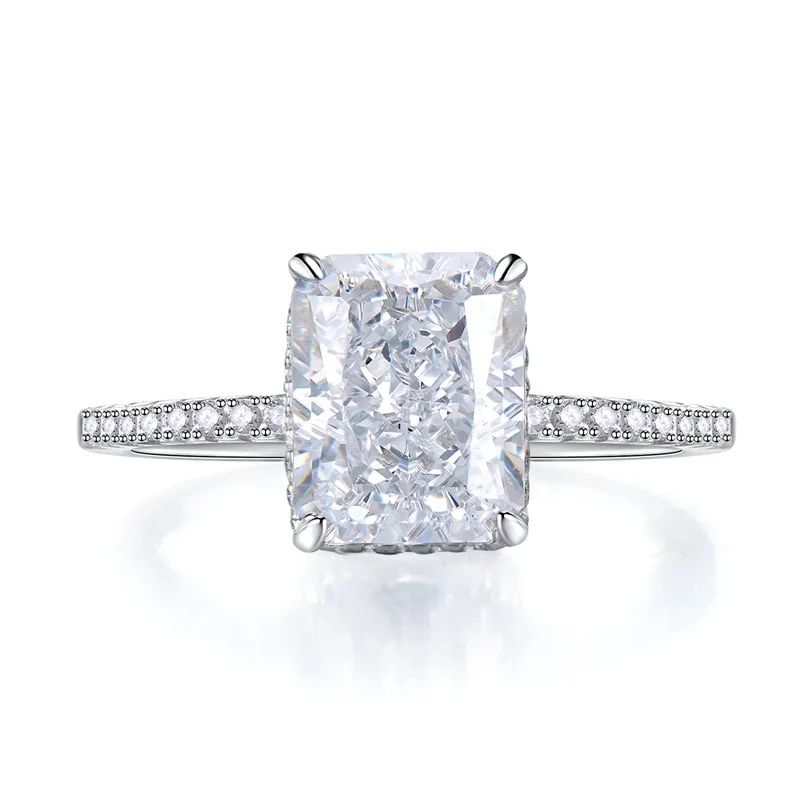 Silver Ring 925 Sterling Silver 8*10mm Yellow Pink Aquamarine High Carbon Diamond Radiant Cut For Women Party Fine Jewelry