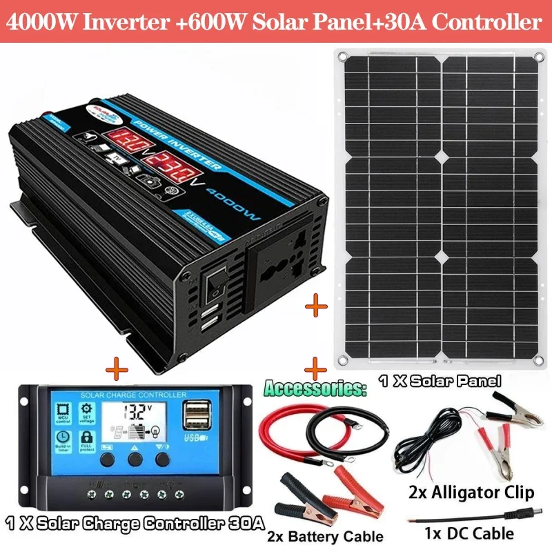 4000W 12V to110V/220V Solar Panel Charge Inverter  Solar Panel Battery Controller Solar Inverter Kit Complete Power Generation